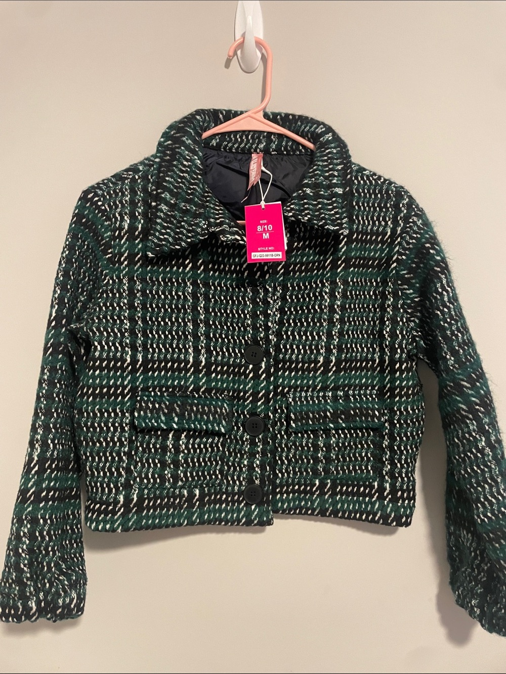 Girls' Green Plaid Cropped Tweed Jacket - Kids Blazer
